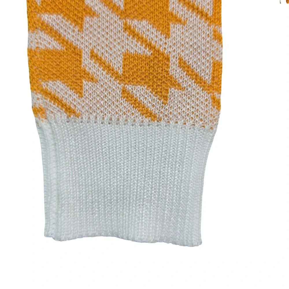 Cardigan Womens Small Orange Houndstooth Longline Open Front